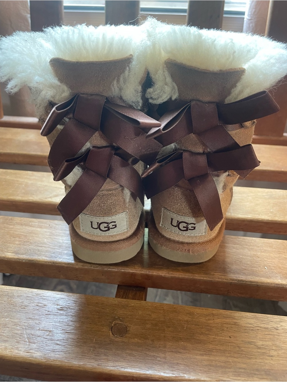 UGG Chestnut Suede Bailey Bow Boots with Cream Shearling